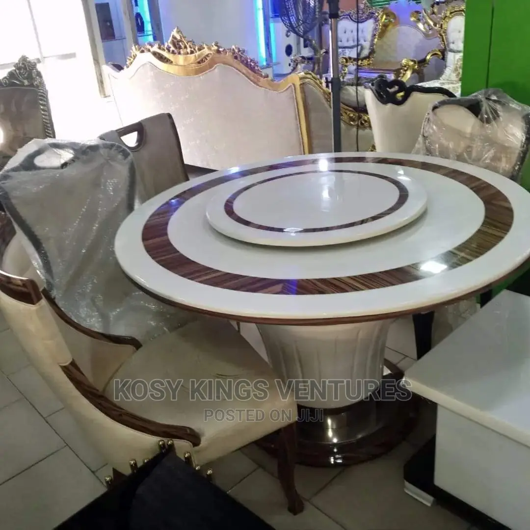 Royal Turkish Round Marble Dinning Set With Six Chairs