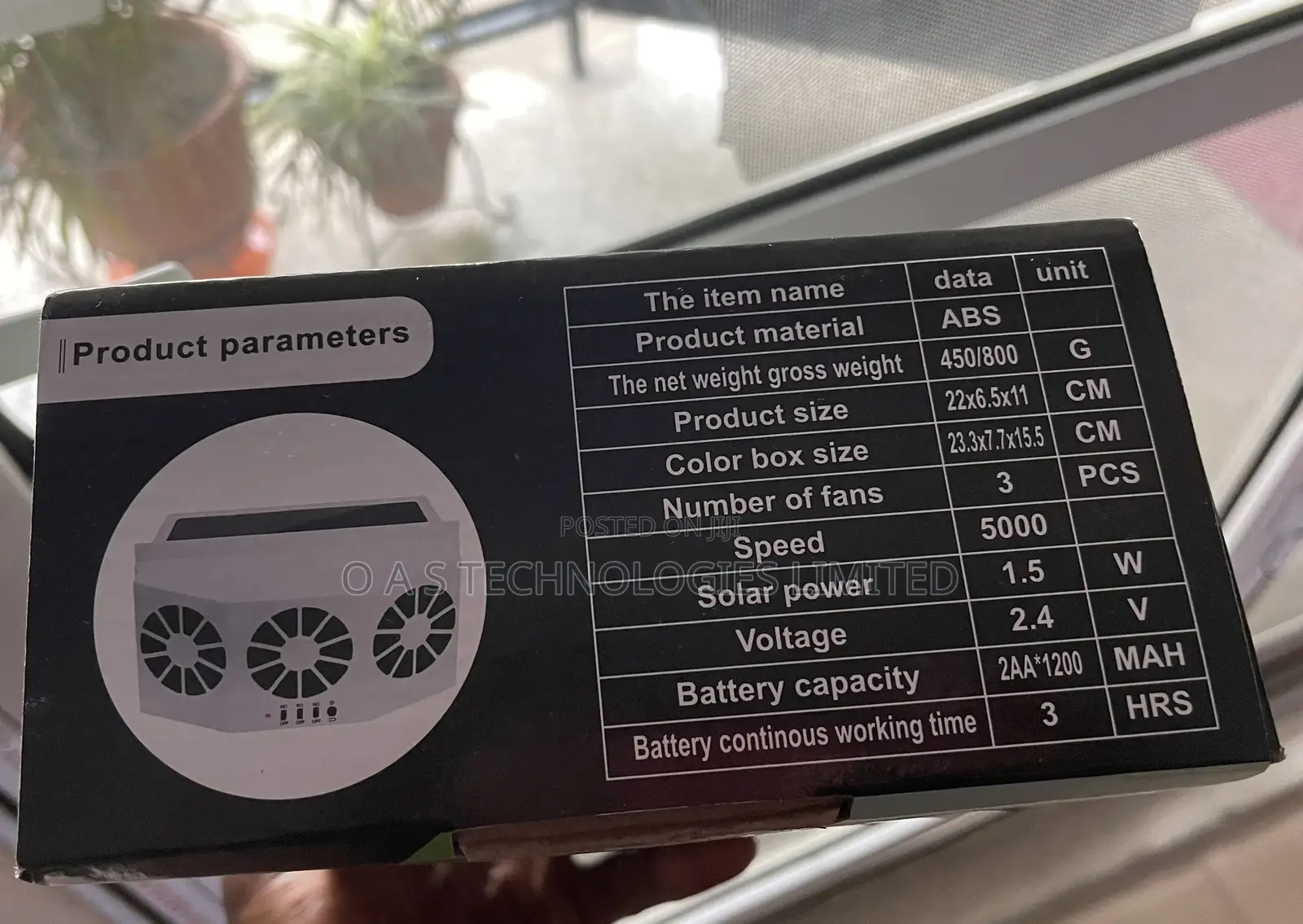Black Solar Powered Car Exhaust Fan