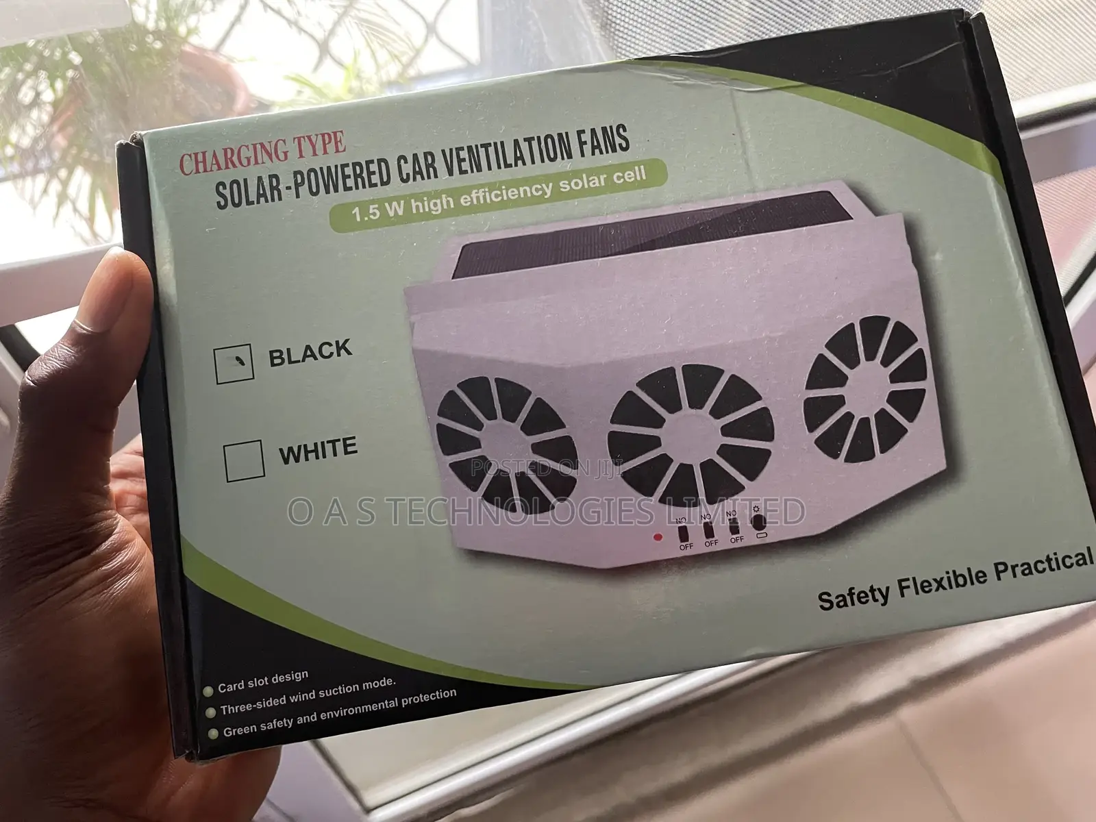 Black Solar Powered Car Exhaust Fan