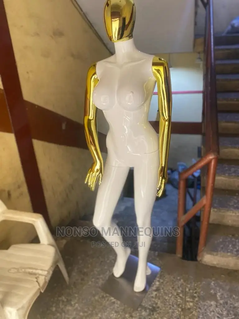 Glossy White Gold Chrome Size 12 Busty Female Mannequin