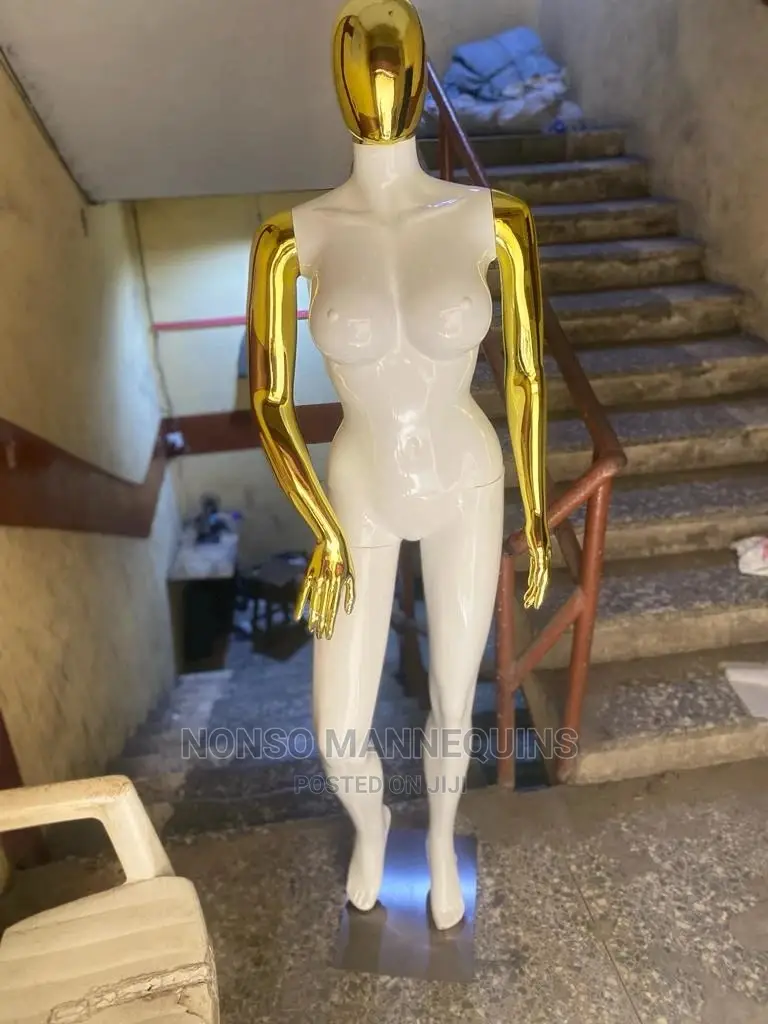 Glossy White Gold Chrome Size 12 Busty Female Mannequin