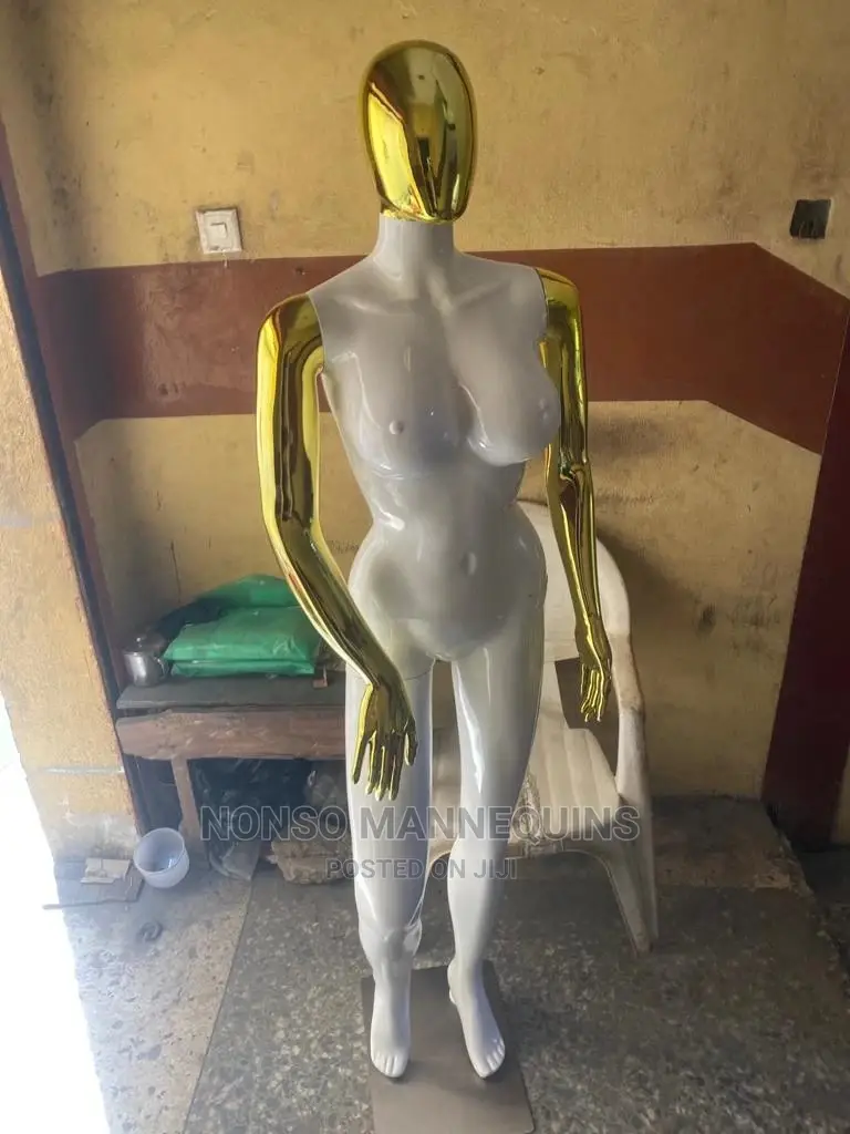 Glossy White Gold Chrome Size 12 Busty Female Mannequin