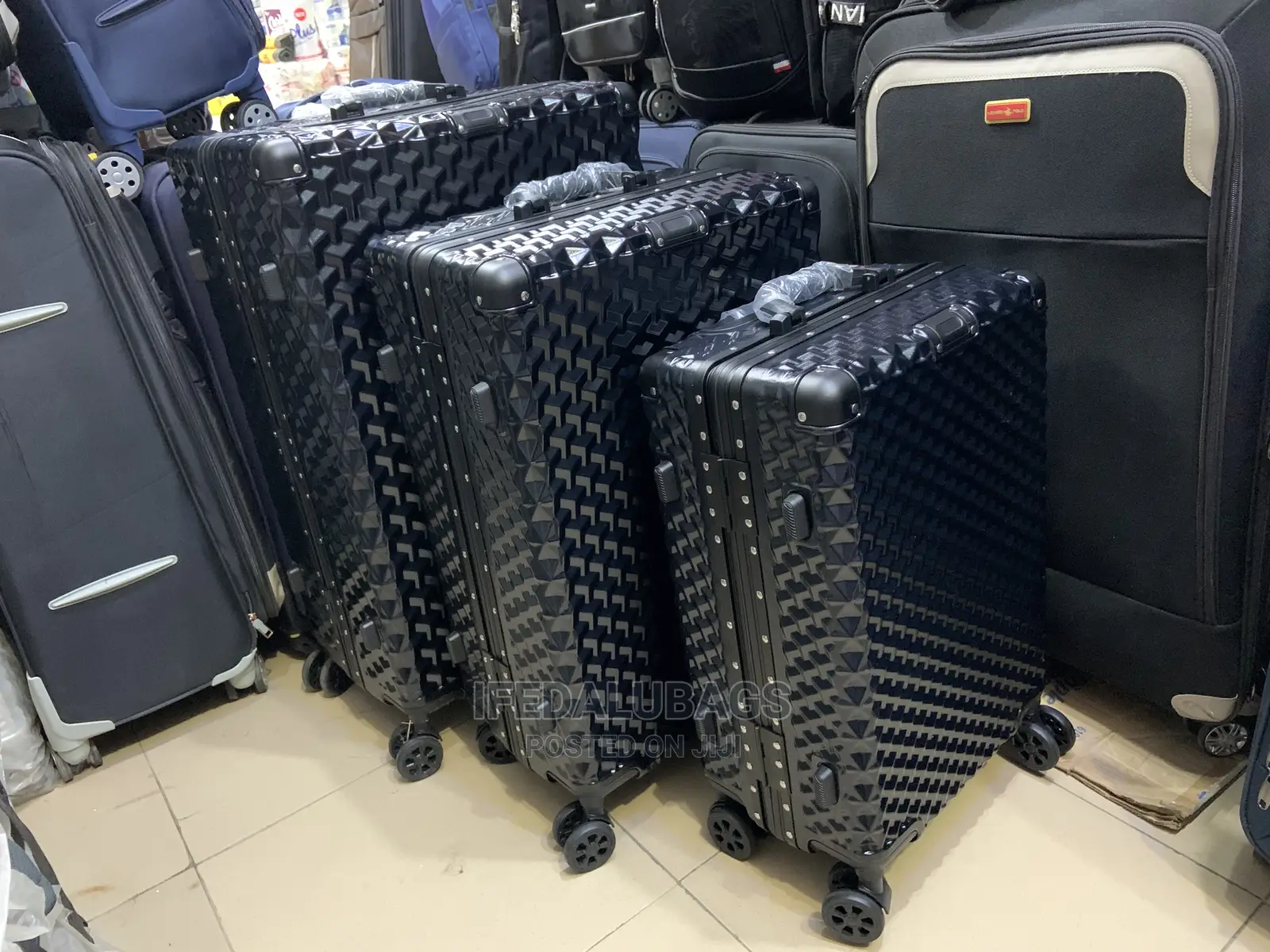 Set of Black Aluminum Frame Traveling Luggage With Locks