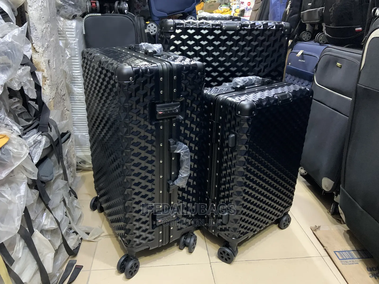Set of Black Aluminum Frame Traveling Luggage With Locks