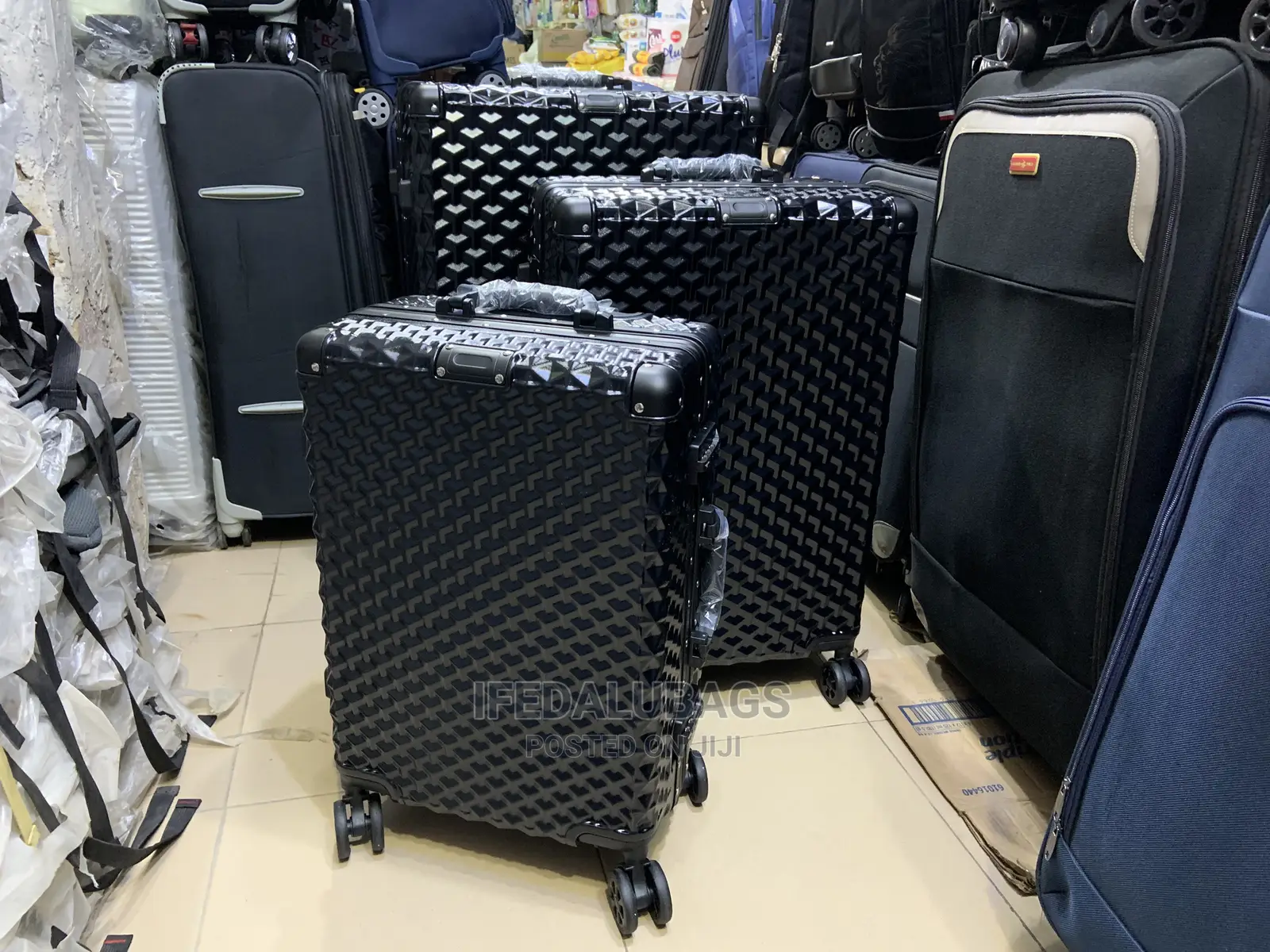 Set of Black Aluminum Frame Traveling Luggage With Locks