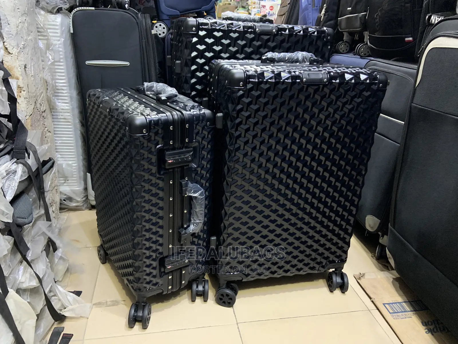 Set of Black Aluminum Frame Traveling Luggage With Locks