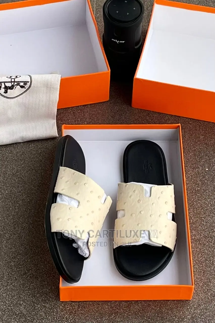 Hermes Men High Quality Leather Slippers