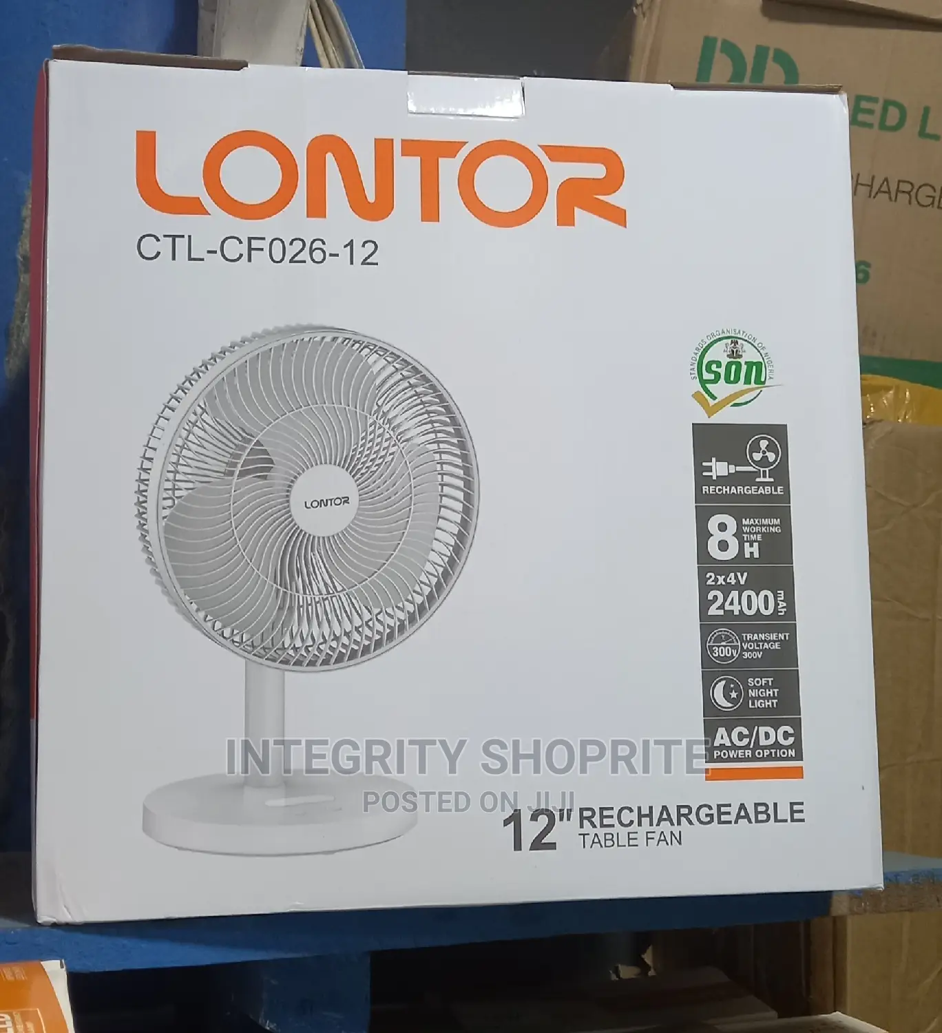 Lontor 12 Inch Rechargeable Table Fan