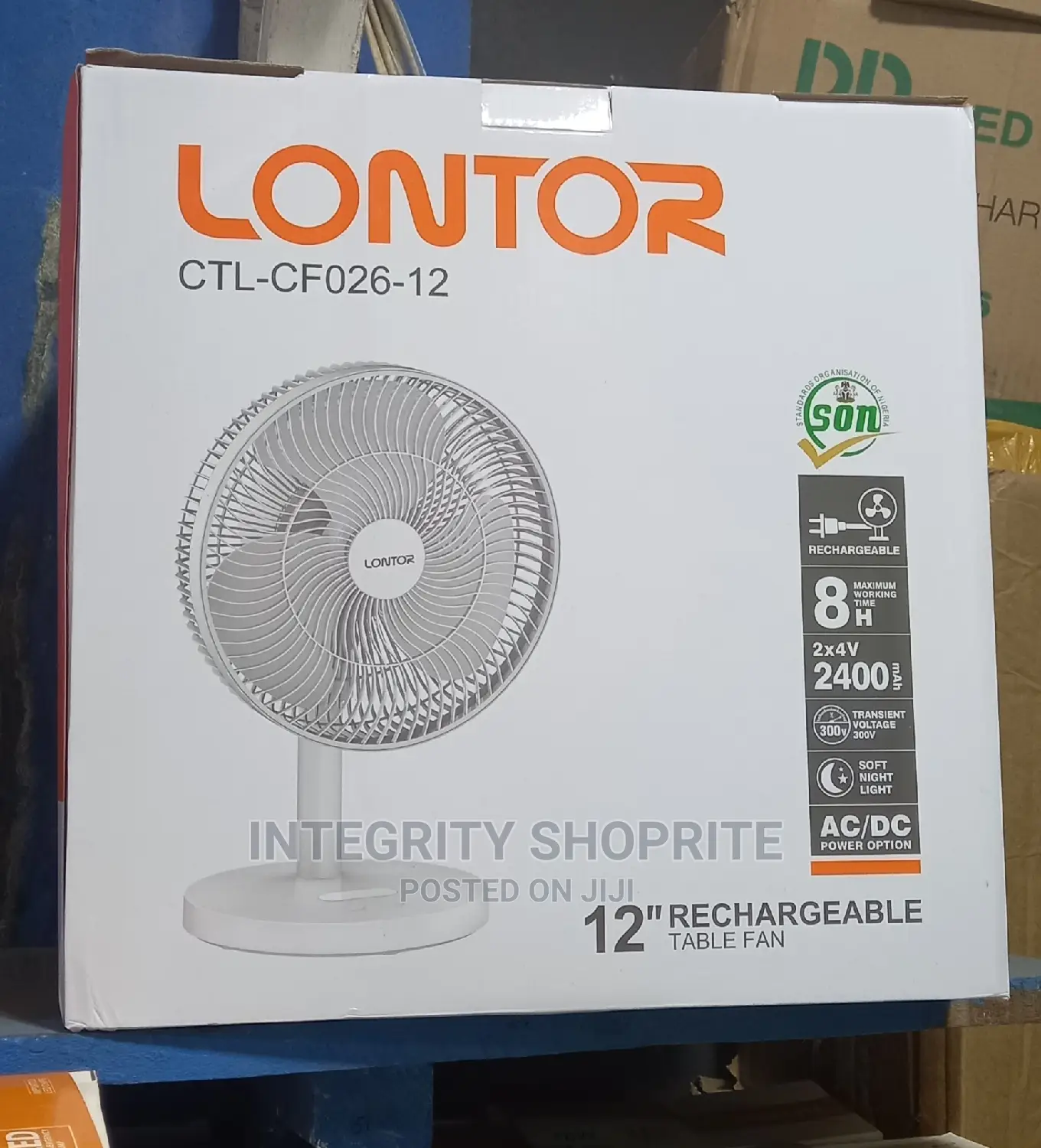 Lontor 12 Inch Rechargeable Table Fan