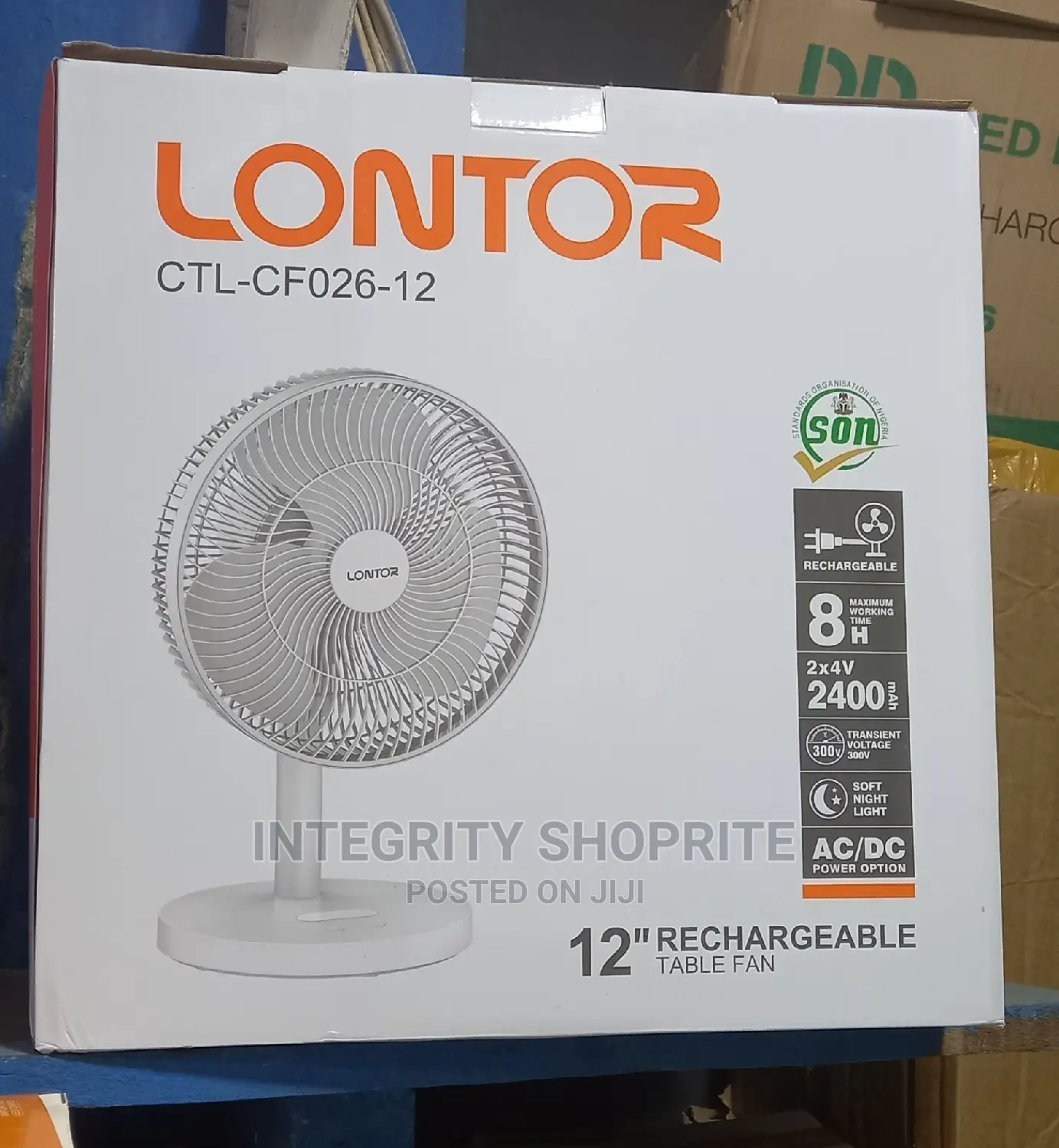Lontor 12 Inch Rechargeable Table Fan