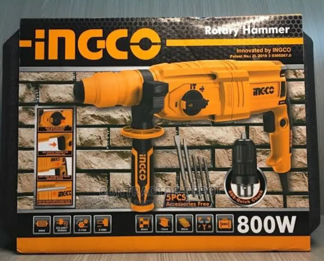 Ingco Rotary Hammer Drill 800w (Rgh9028-2)With Box and Chuck