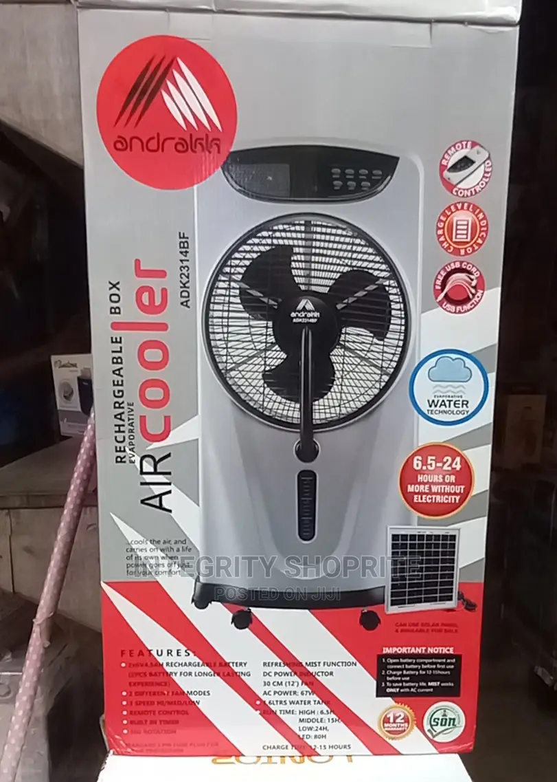 Andrakk Rechargeable Box Mist (WATER) Fan With Wheels + Remo