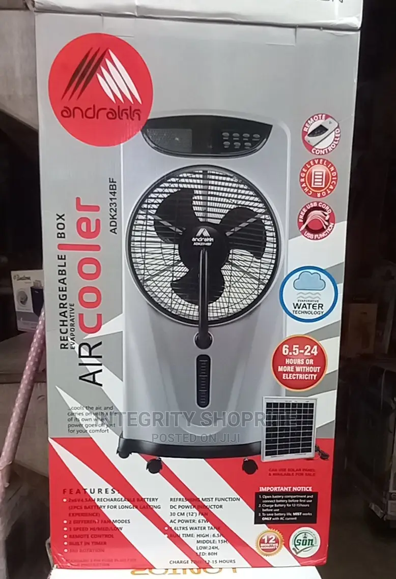 Andrakk Rechargeable Box Mist (WATER) Fan With Wheels + Remo