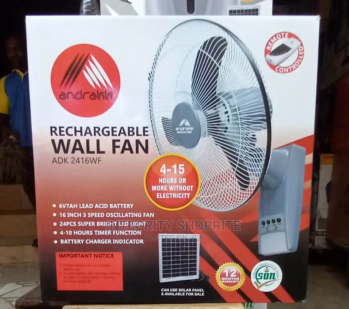 Andrakk 16'' Rechargeable Wall Fan With Remote