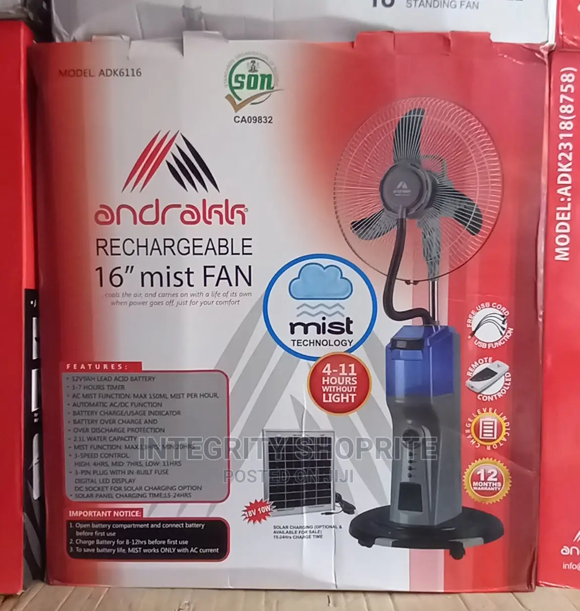 Andrakk Rechargeablewater Mist Fan With Remote Control