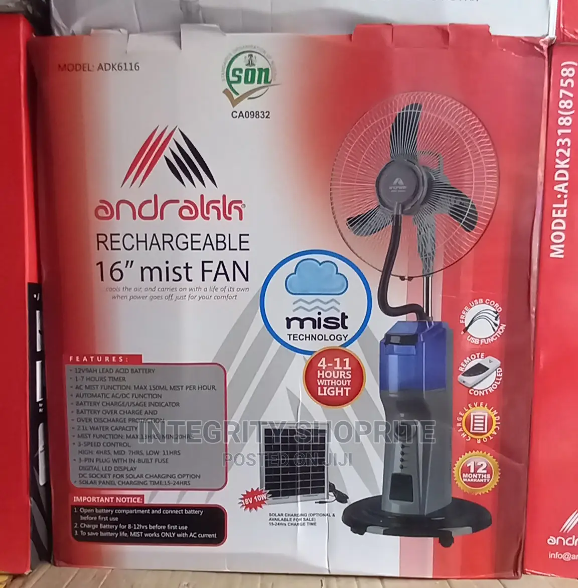 Andrakk Rechargeablewater Mist Fan With Remote Control