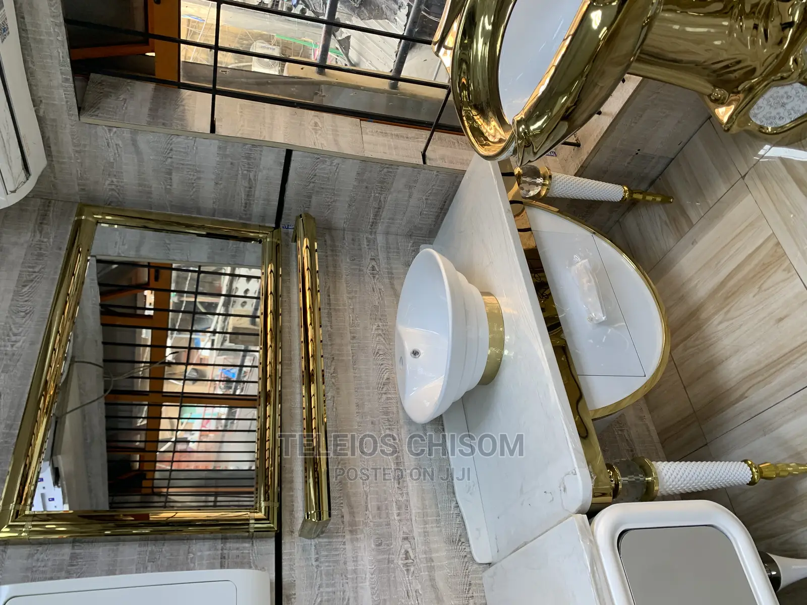 Gold Frame Basin and Mirror
