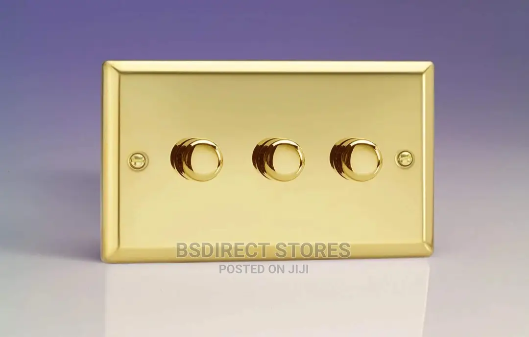 Brass Effect Gold 3-Gang Push on/Off Rotary Dimming Switch