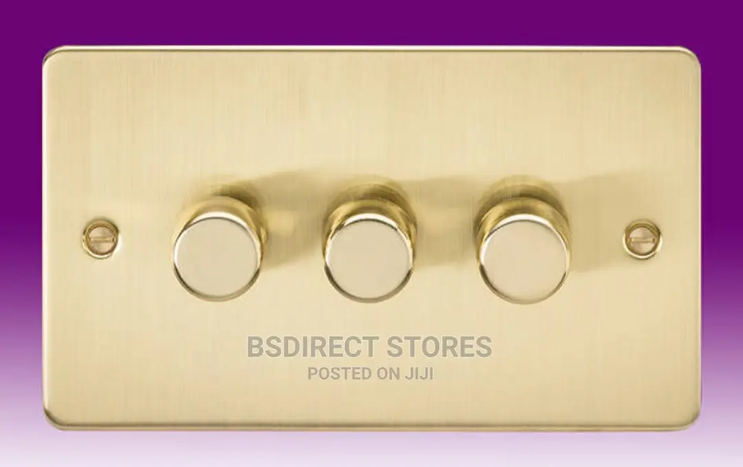 Brass Effect Gold 3-Gang Push on/Off Rotary Dimming Switch