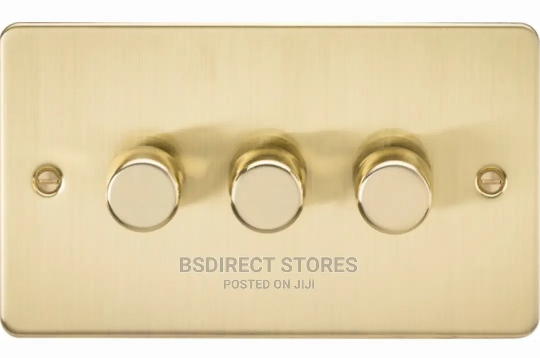 Brass Effect Gold 3-Gang Push on/Off Rotary Dimming Switch