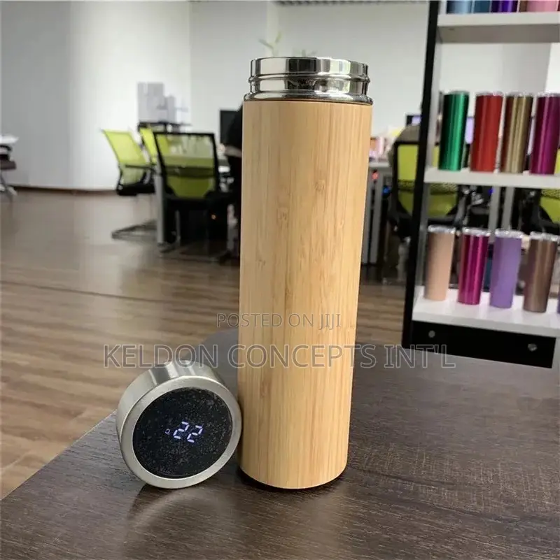 Wooden Bamboo Led Display Vaccum Mug