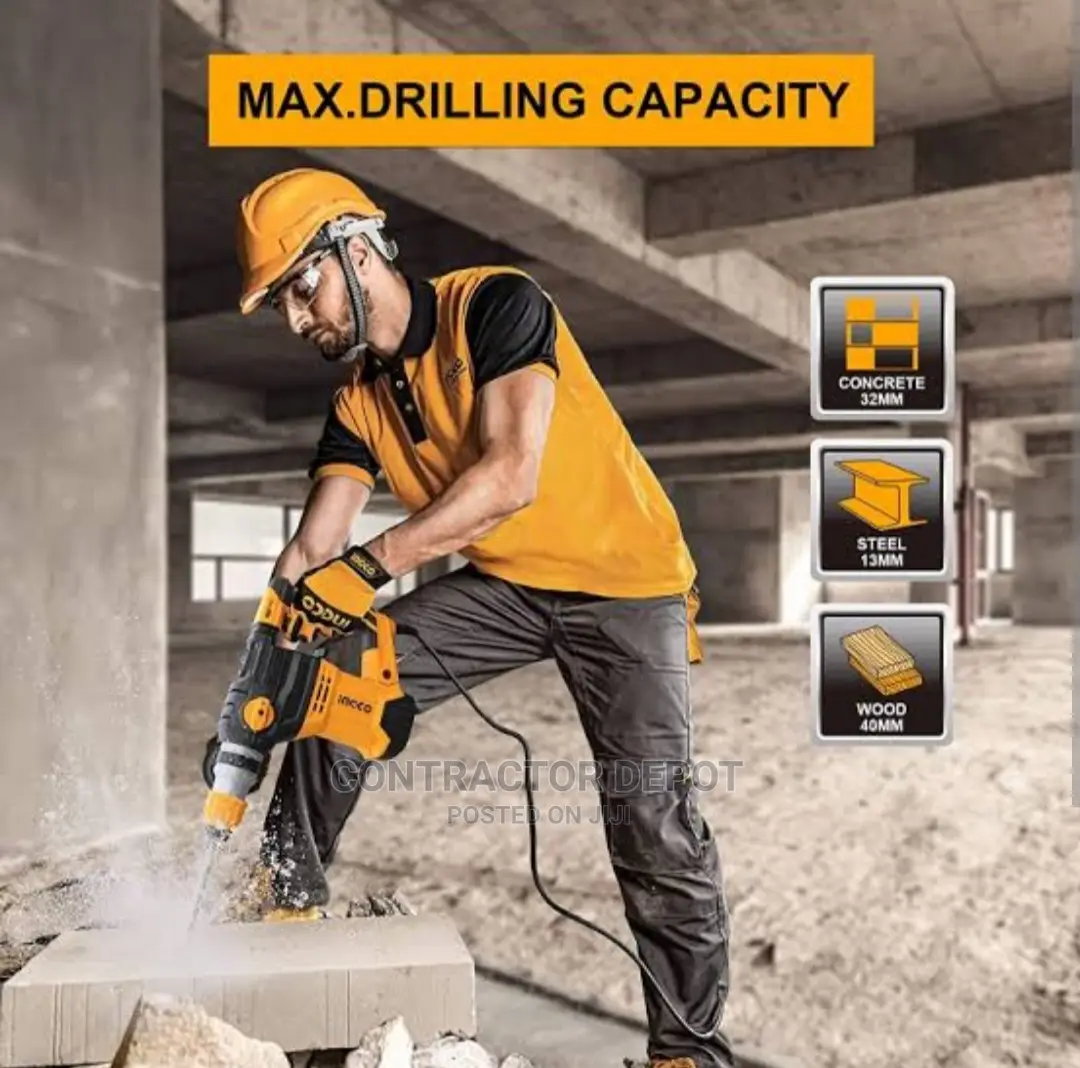 Ingco Industrial Rotary Hammer Drill Gun 1500W With Drills
