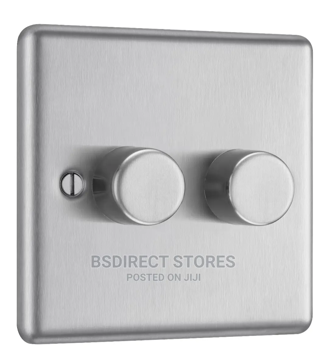 SMJ Brushed Steel Raised Rounded Profile Double 2 Way Dimmer