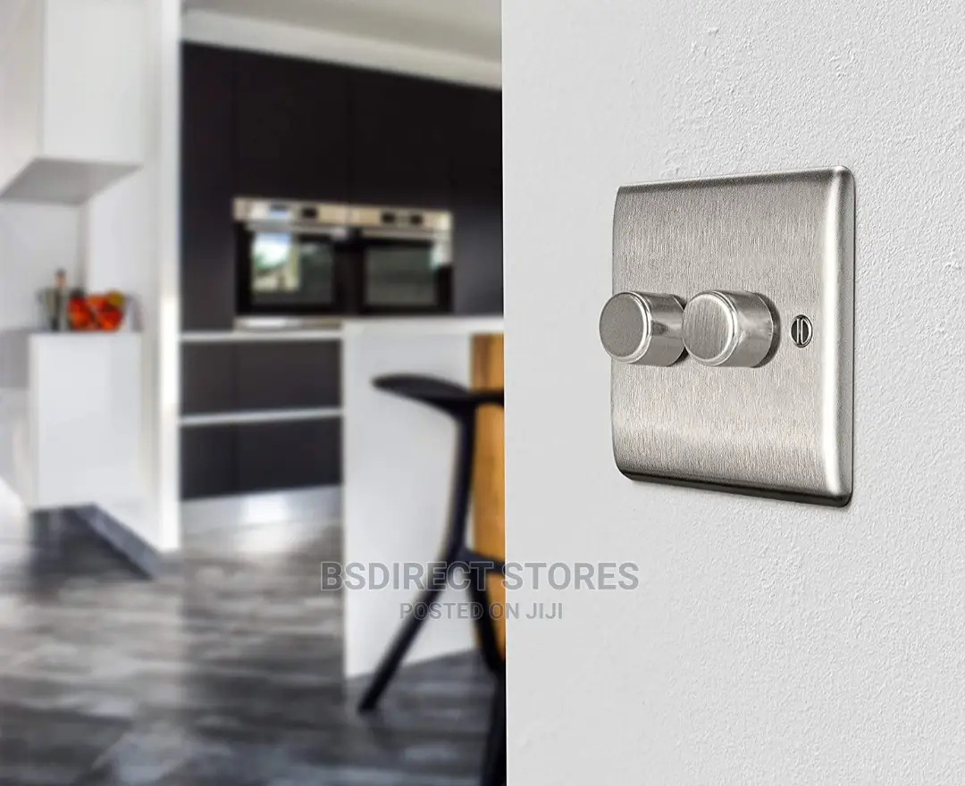 SMJ Brushed Steel Raised Rounded Profile Double 2 Way Dimmer
