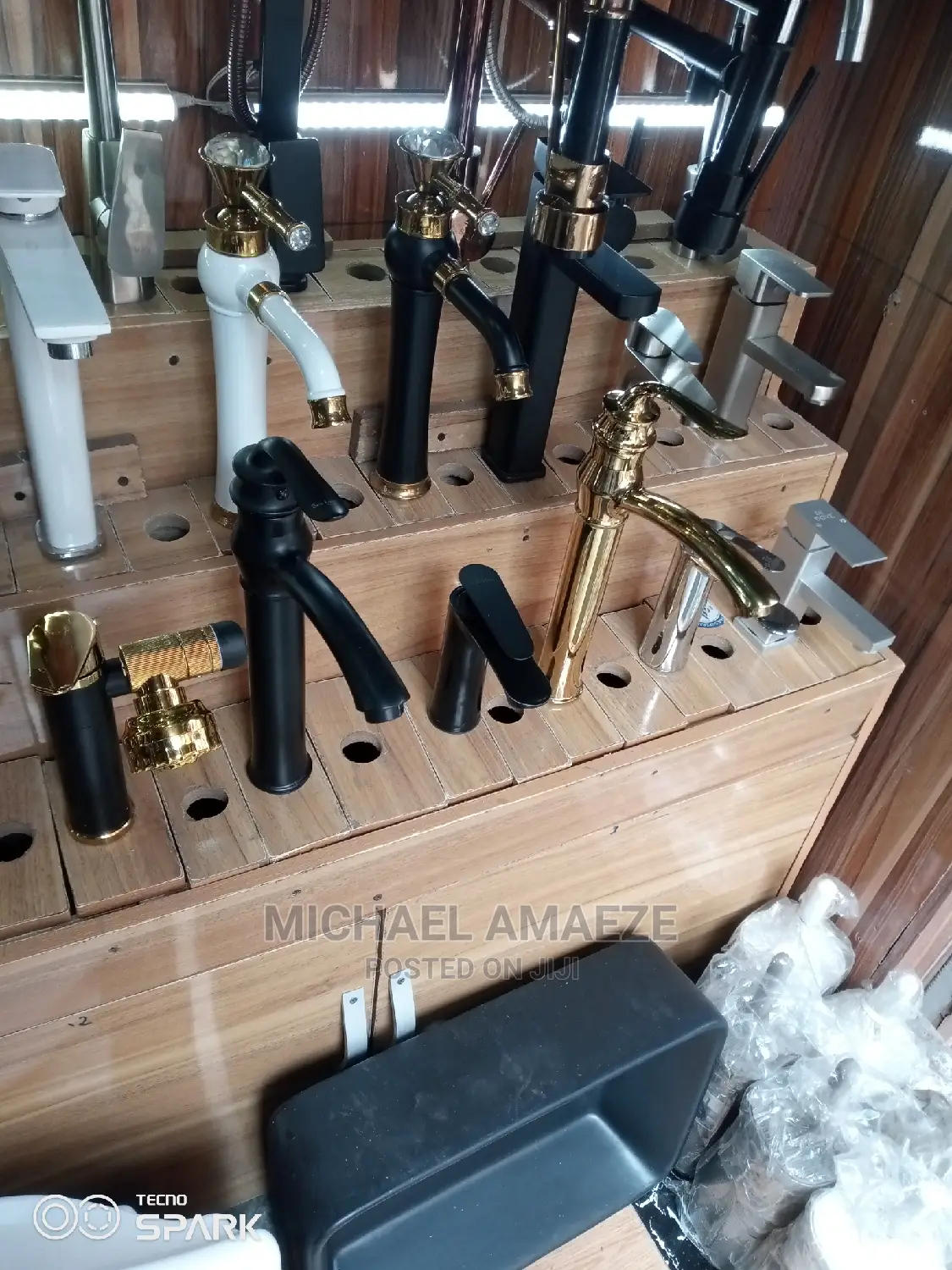 Long Black and Gold Basin Mixers Tap