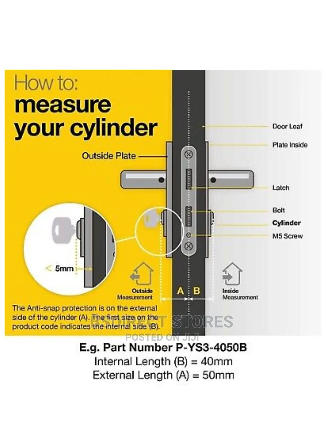 Yale Platinum Brass Single Euro Cylinder Lock, (L)70mm