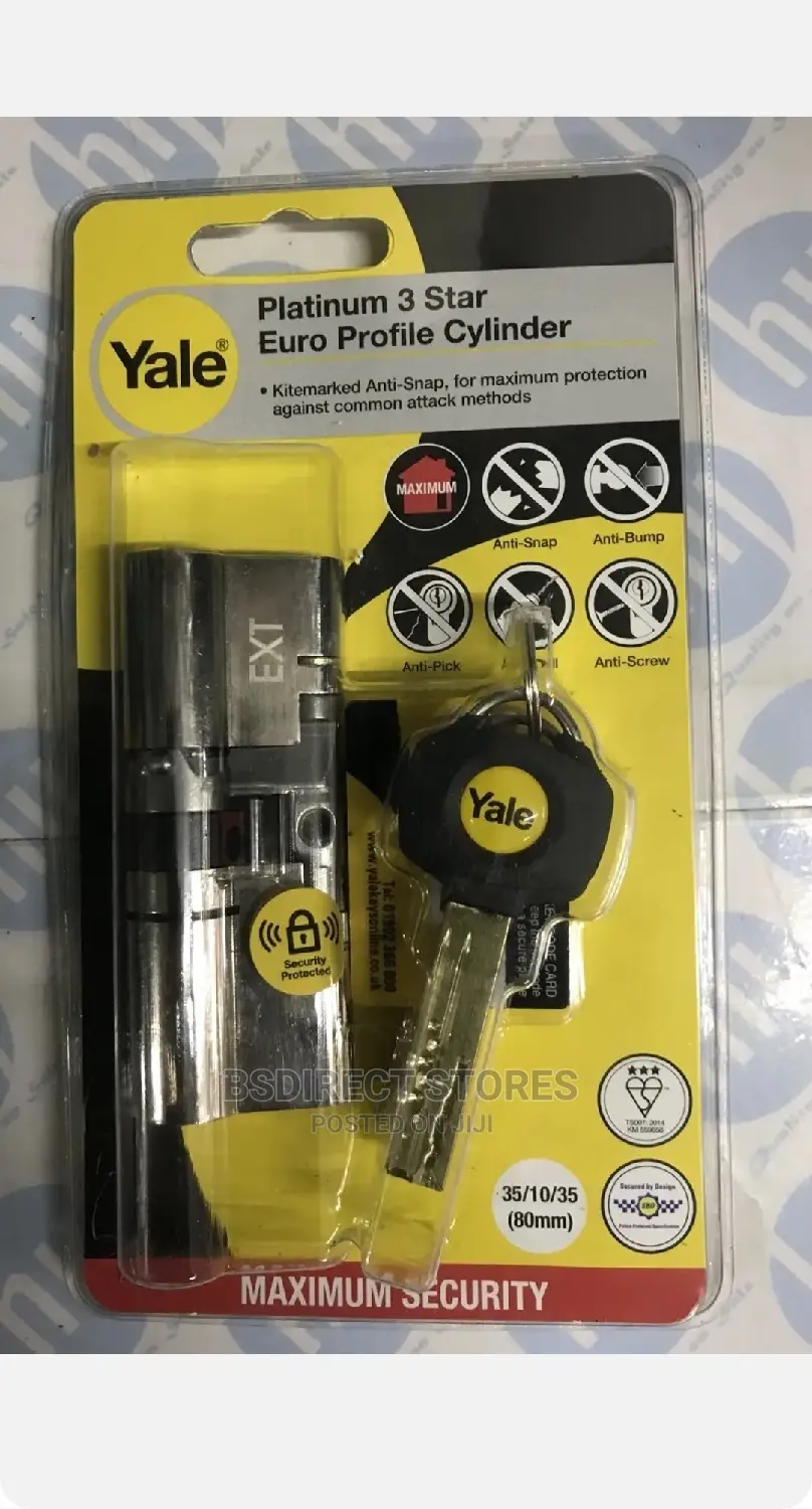 Yale Platinum Nickel-plated Brass Euro Cylinder Lock, L 80mm