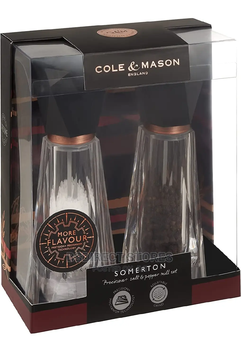 Cole and Mason Somerton Clear Antique Brass Salt Pepper Mill