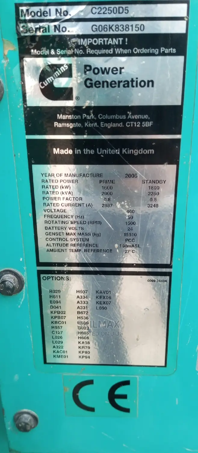 Cummins 2000kva Diesel Generator.