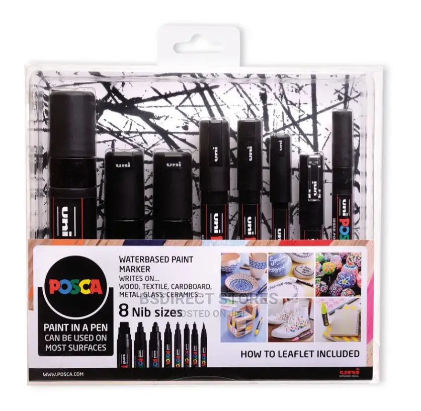 Posca Uni Posca Paintmarker Set 8 Nib Sizes. White Or Black