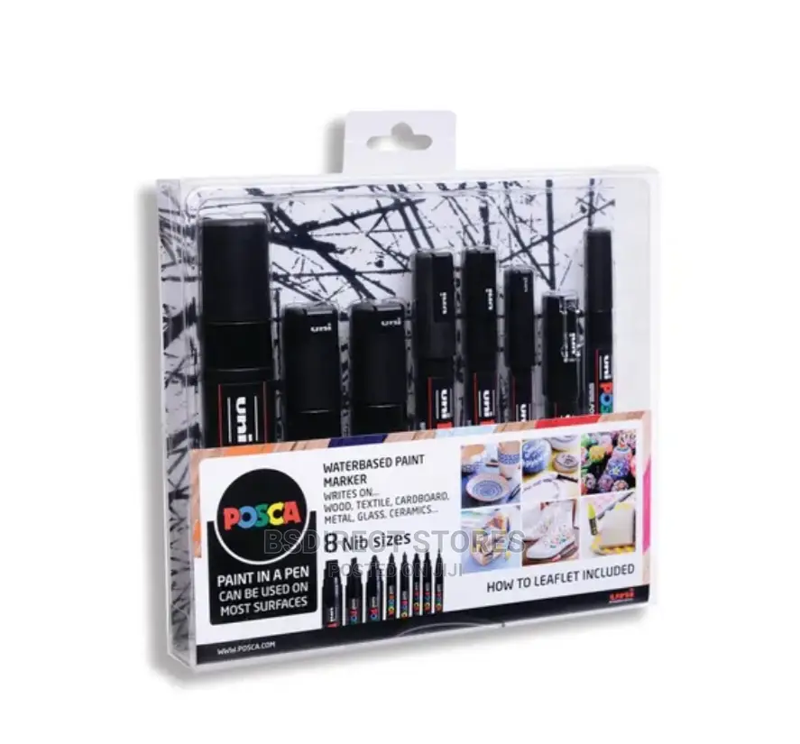 Posca Uni Posca Paintmarker Set 8 Nib Sizes. White Or Black