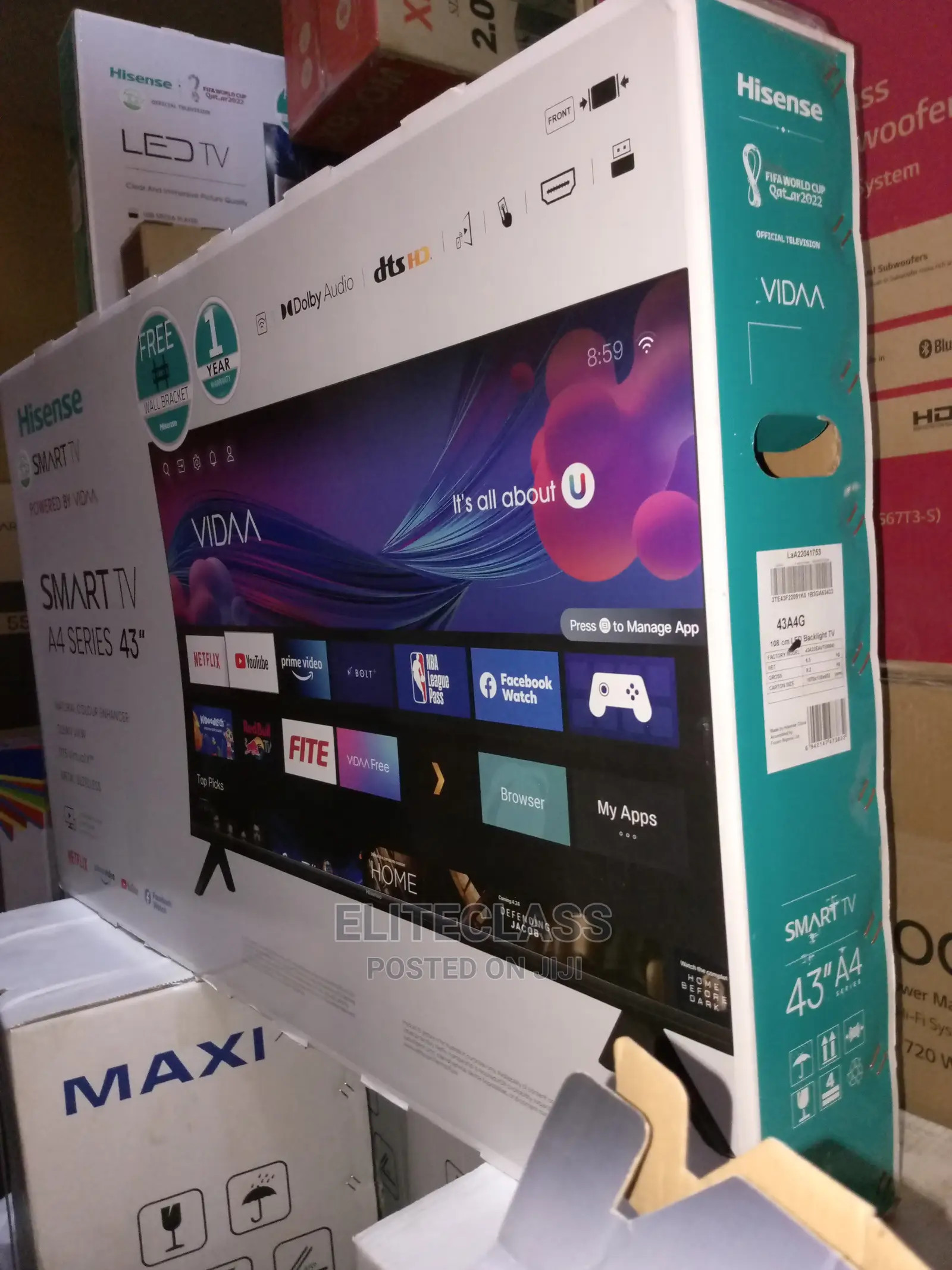 Black- Hisense 43'' A4G Smart TV | Youtube + Netflix