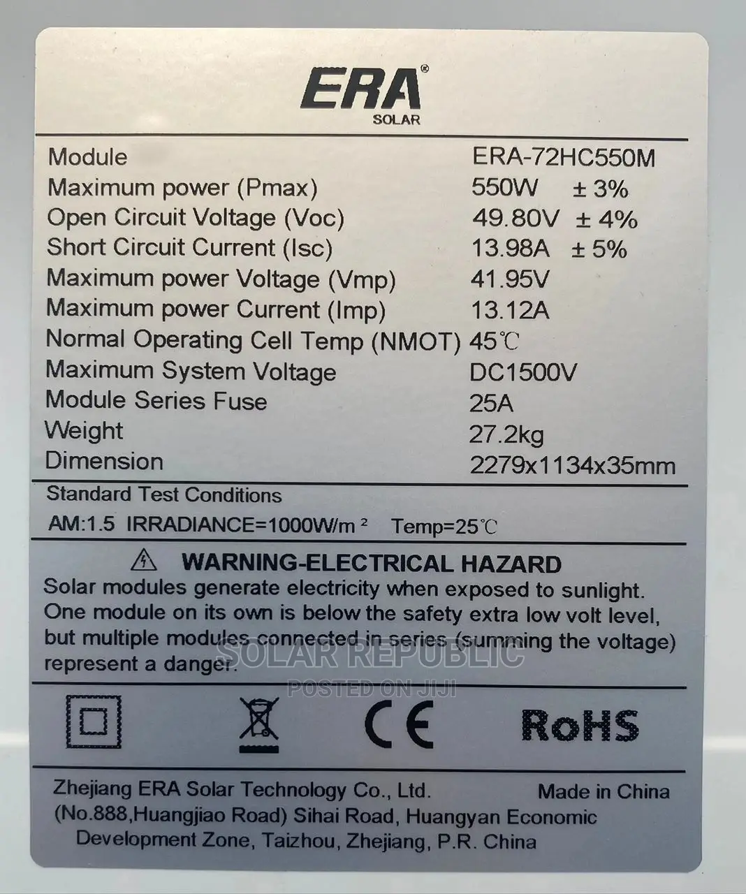 550W Era Mono Solar Panel