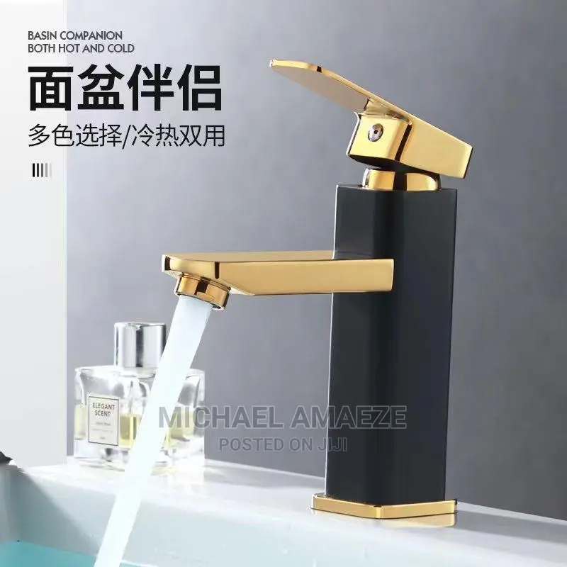 Black and Gold Basin Mixer Tap