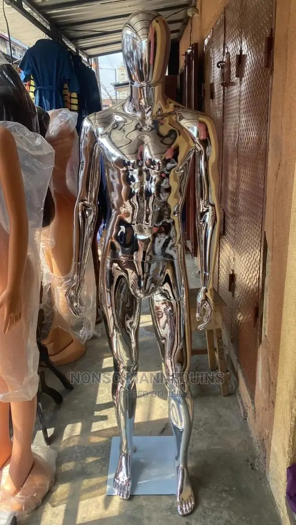 Full Body Male Faceless Silver Chrome Mannequin