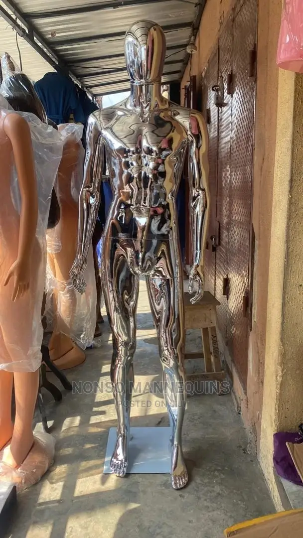 Full Body Male Faceless Silver Chrome Mannequin