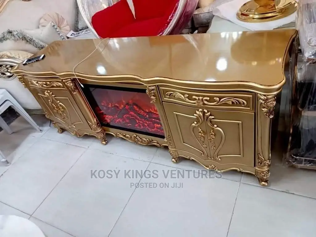 Gold Luxurious Fireplace Tv Stand