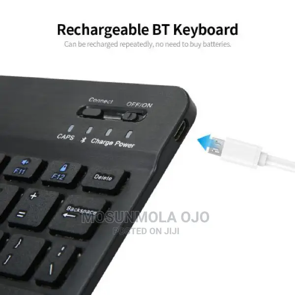 10" BT Rechargeable Mini Keyboard Mouse Combo 78 Keys -black