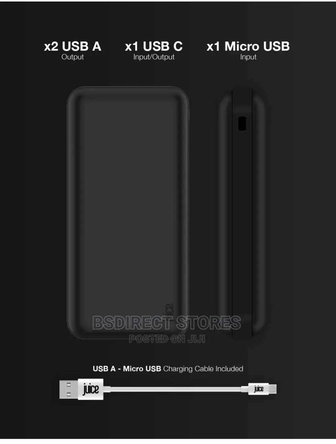 Juice 5 15000mah Portable Fast Charging Power Bank – Black