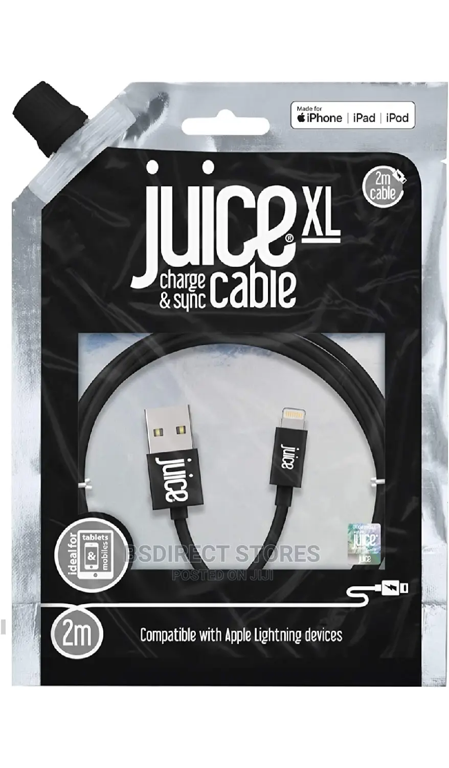 Juice Lightning, Charge and Sync Cable, 2m, Black