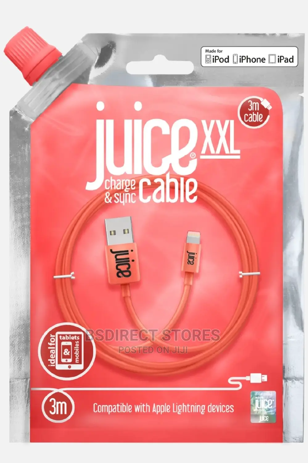 Juice USB to Lightning 2m Charging Cable - Coral