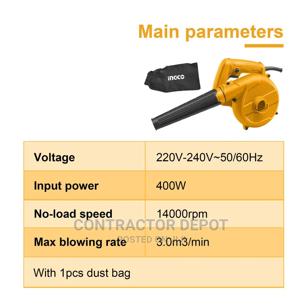 INGCO 400W Blower With 2-in-1 Function Blowing and Vacuuming