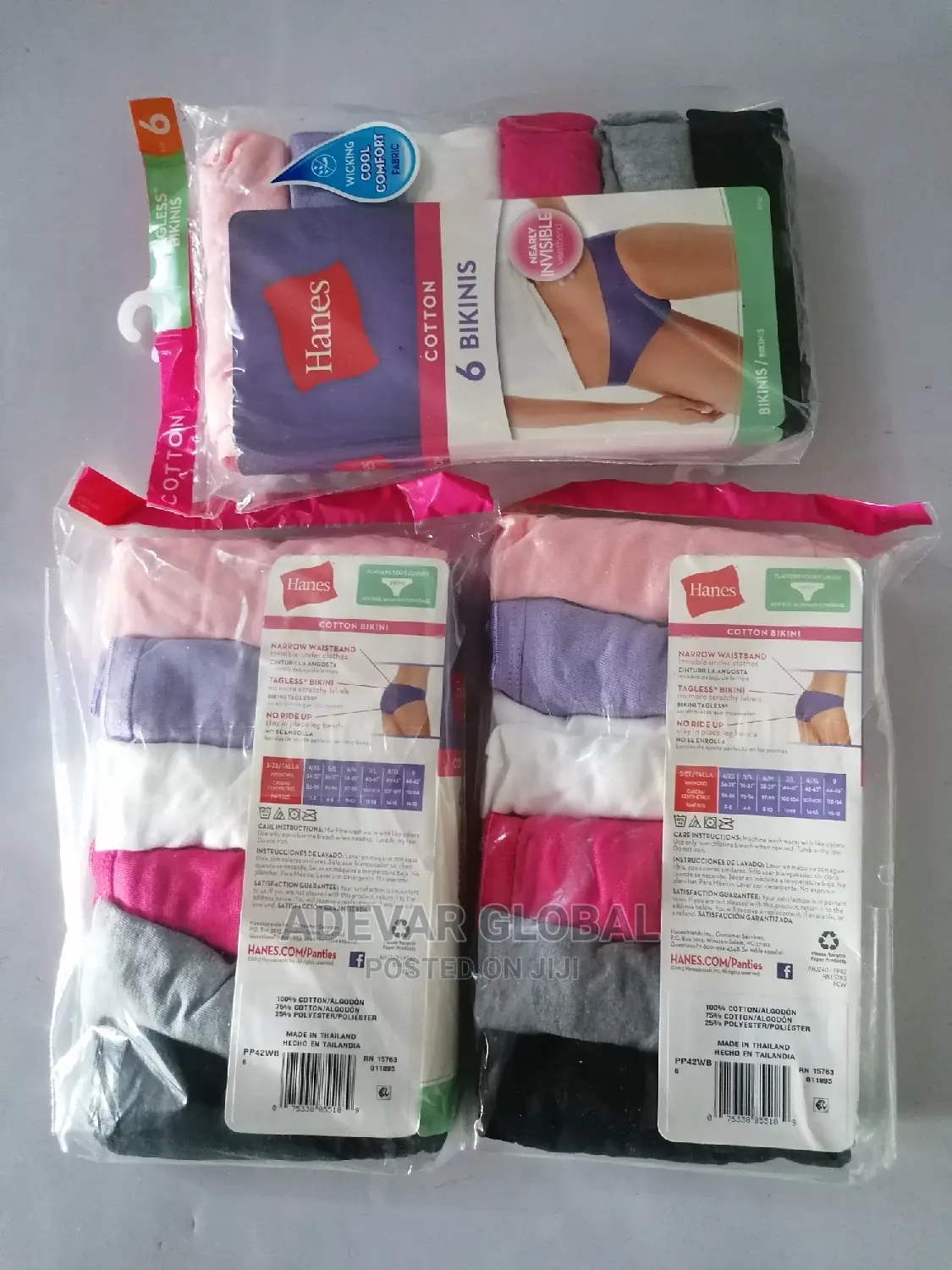 3packs of 6pcs Hanes Bikini Cotton Women Panties Underwears