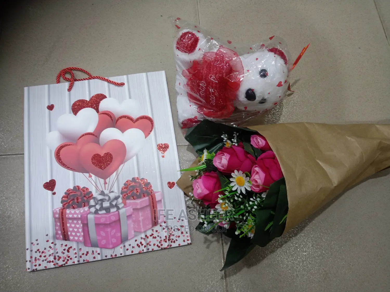 Lovers Package (Rose Flowers, Little Teddy and a Paper Bag)