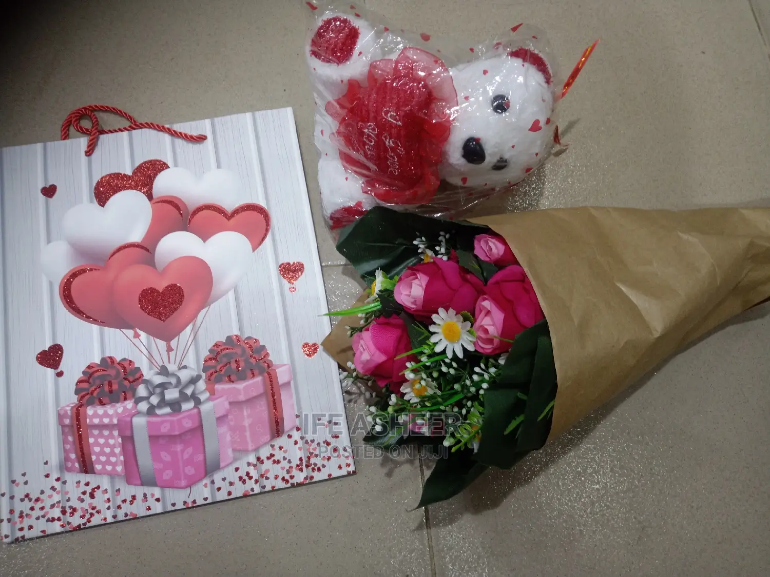 Lovers Package (Rose Flowers, Little Teddy and a Paper Bag)