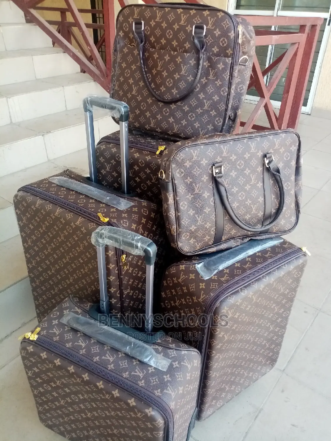 Set of 6 Imported Luis Vuitton Leather Traveling Luggage Box